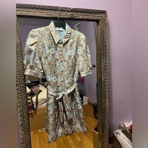 Sandro GOLD/BLUE Women's Orlan Metallic Jacquard Dress, US 40